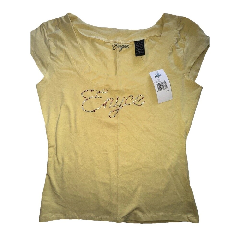 Enyce Women's Large Cap Sleeve Yellow Embellished Top NWT